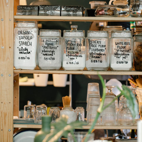 Pantry jars with clear and transparent labels for organisation