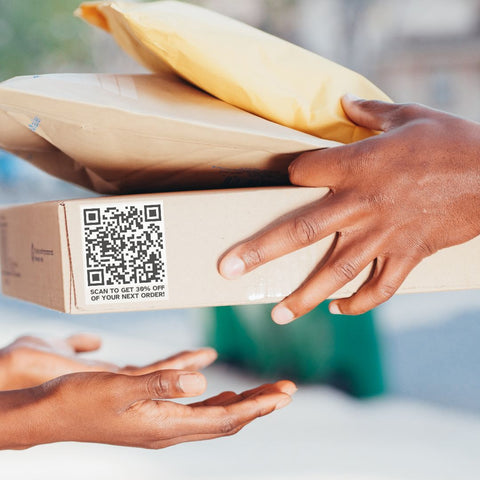 Custom QR Code Clear Stickers on a parcel